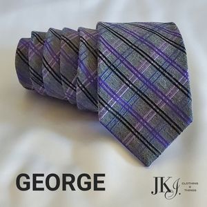 George Men's Neckties Viscose Gray/Purple Plaid